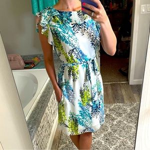 Worthington White Floral Tie Waist Dress